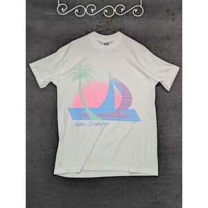 Palm Springs Vintage 80'S T-Shirt Single Stitch NOS Sailing Yacht Palm Trees L